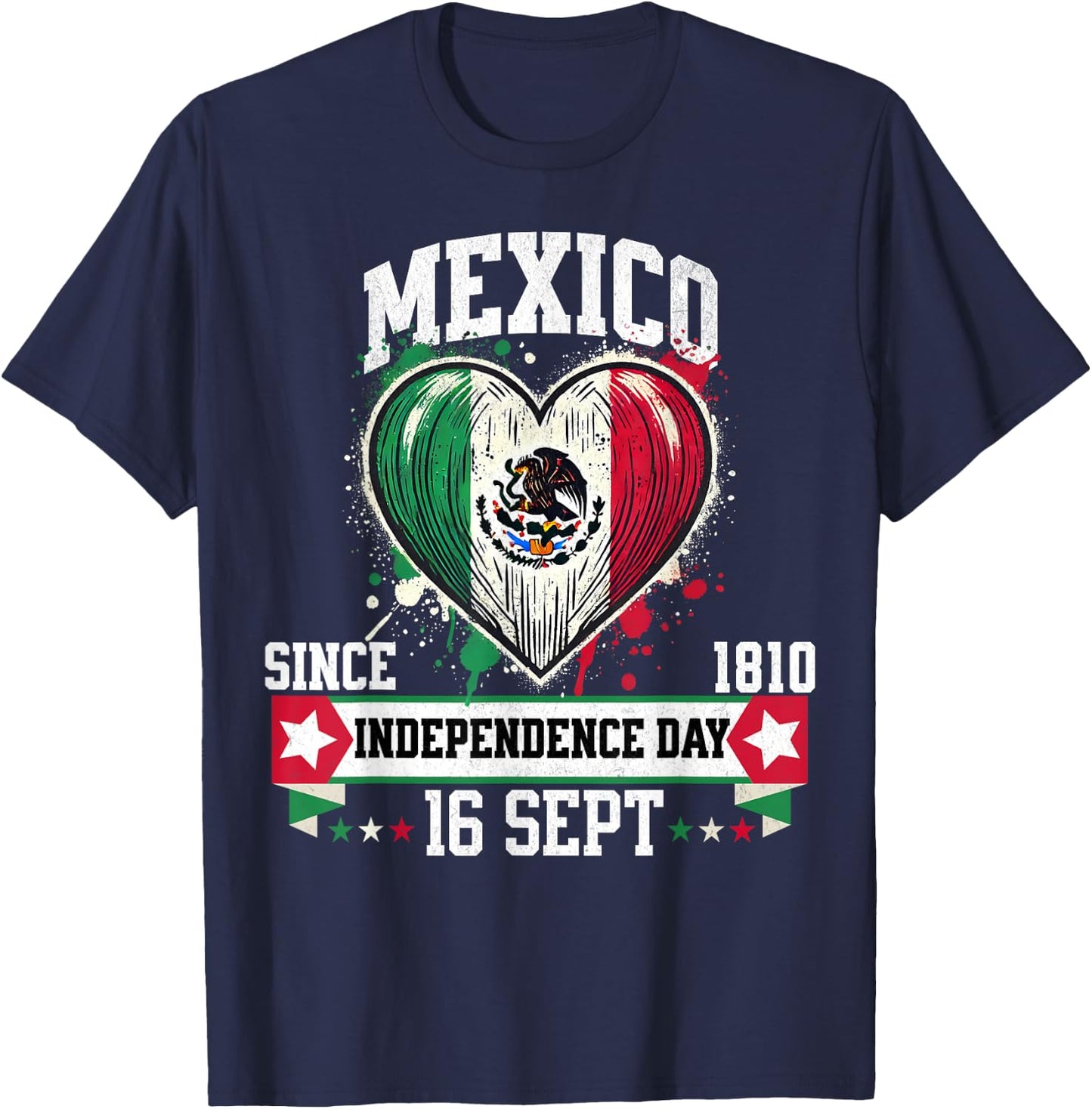 Mexico Flag Vintage Mexican Men Women Patriotic Mexican Flag T-Shirt - T-Shirt | Navy