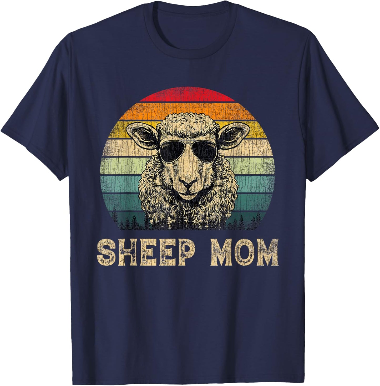 Vintage Sheep Mom Sheep Lovers Mommy Mother's Day T-Shirt - T-Shirt | Navy