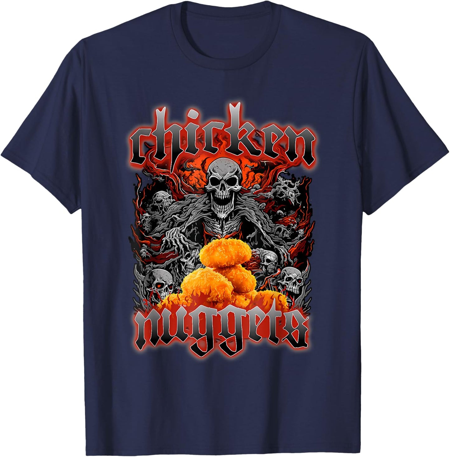 Chicken Nuggets Heavy Metal World Tour Hardcore Music T-Shirt - T-Shirt | Navy