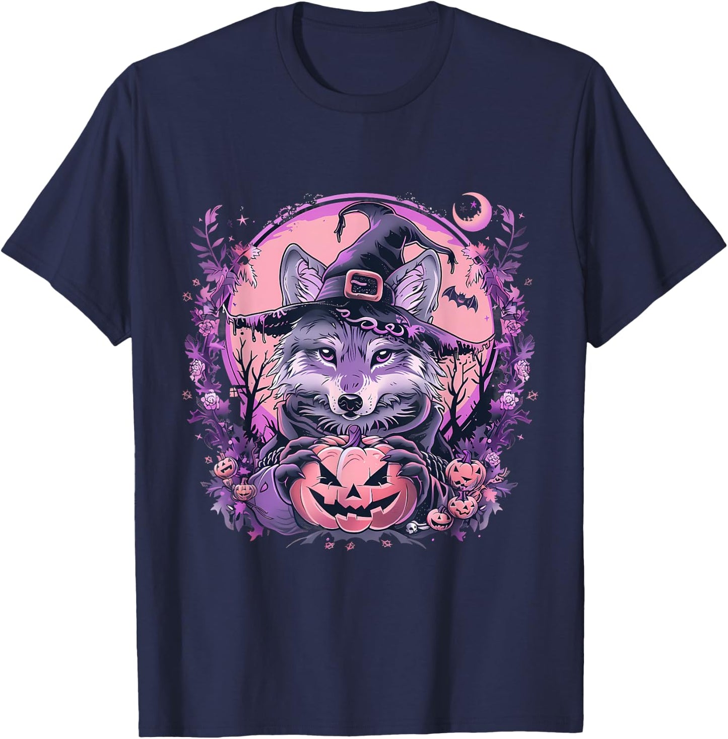 Fox Halloween Costume Pumpkin Bats Witchcraft Trick Or Treat T-Shirt - T-Shirt | Navy