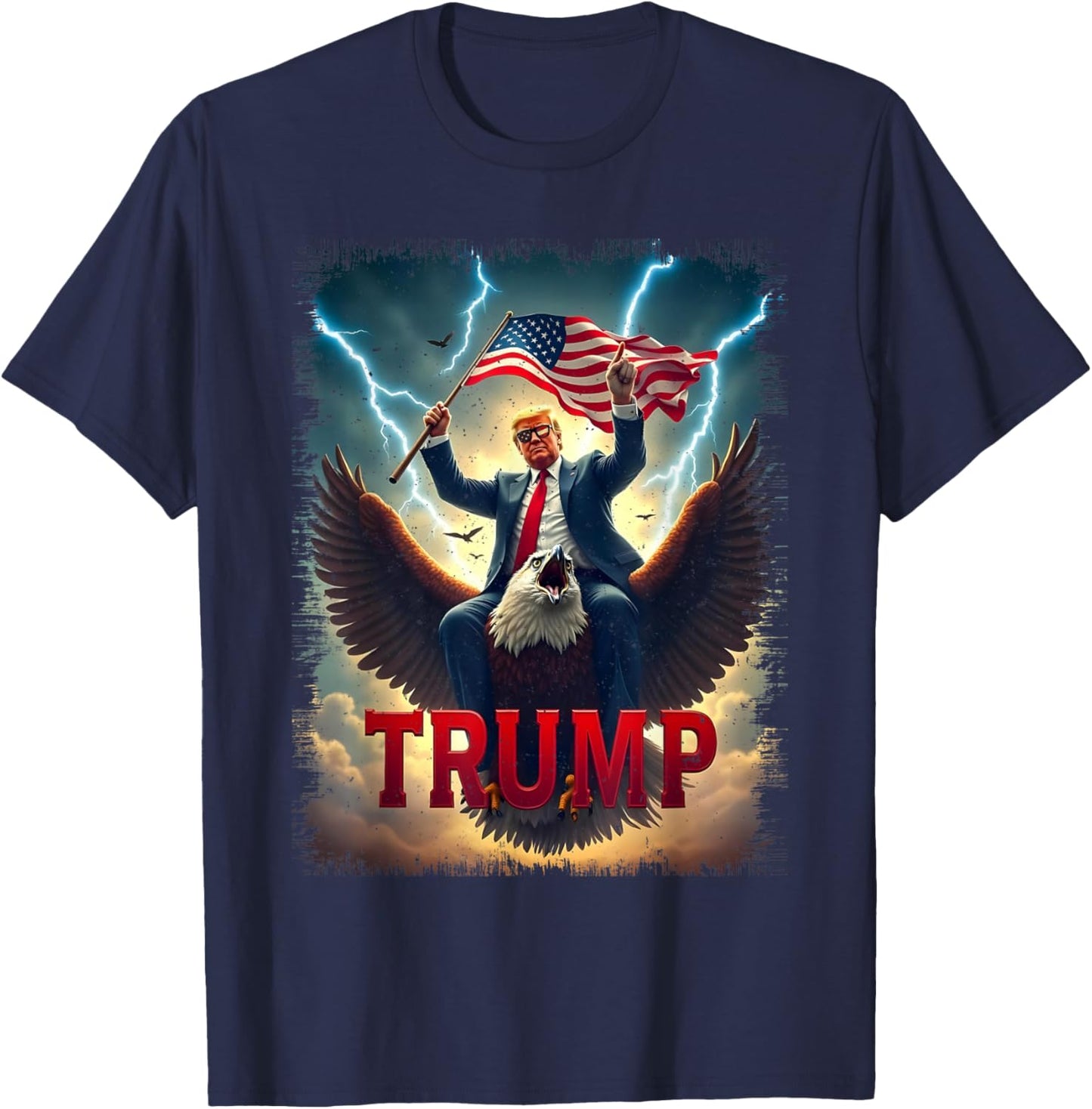 Vintage President Trump Riding an Eagle. Patriotic Political T-Shirt - T-Shirt | Navy