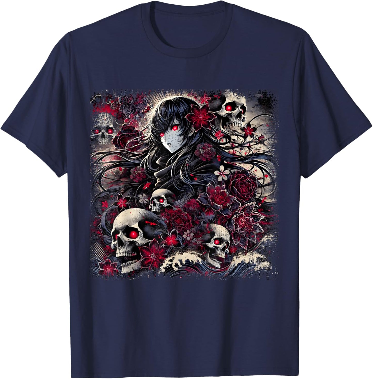 Grunge Alt Aesthetic Demon Waifu Anime Horror Style T-Shirt - T-Shirt | Navy
