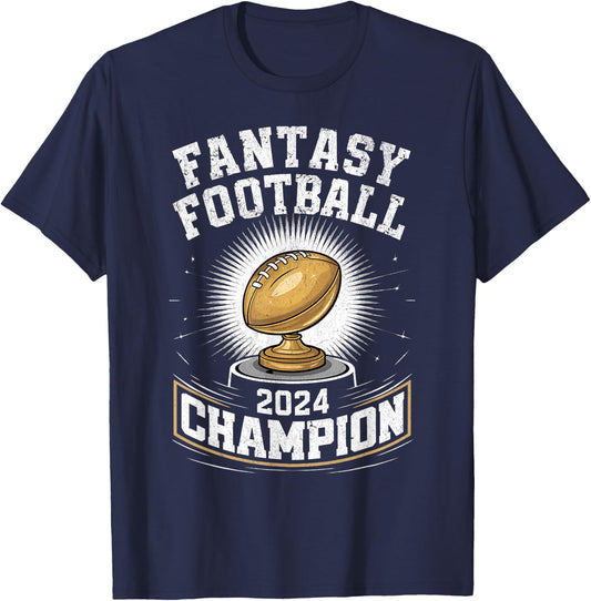 Fantasy Football 2024 Champion Fantasy Football , Small, Black T-Shirt - T-Shirt | Navy