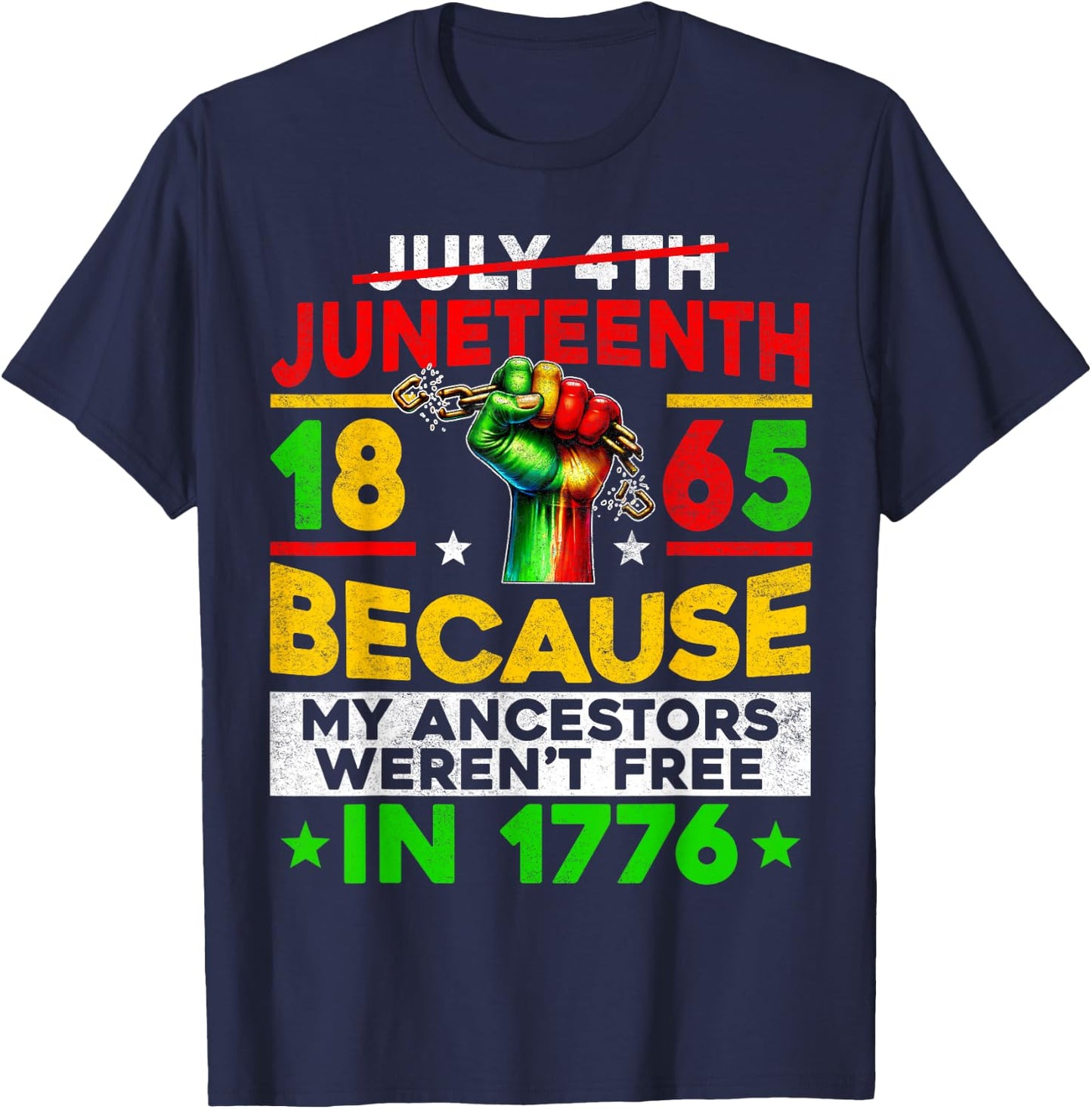 Juneteenth 1865 Because My Ancestors Werent Free Men Women T-Shirt - T-Shirt | Navy