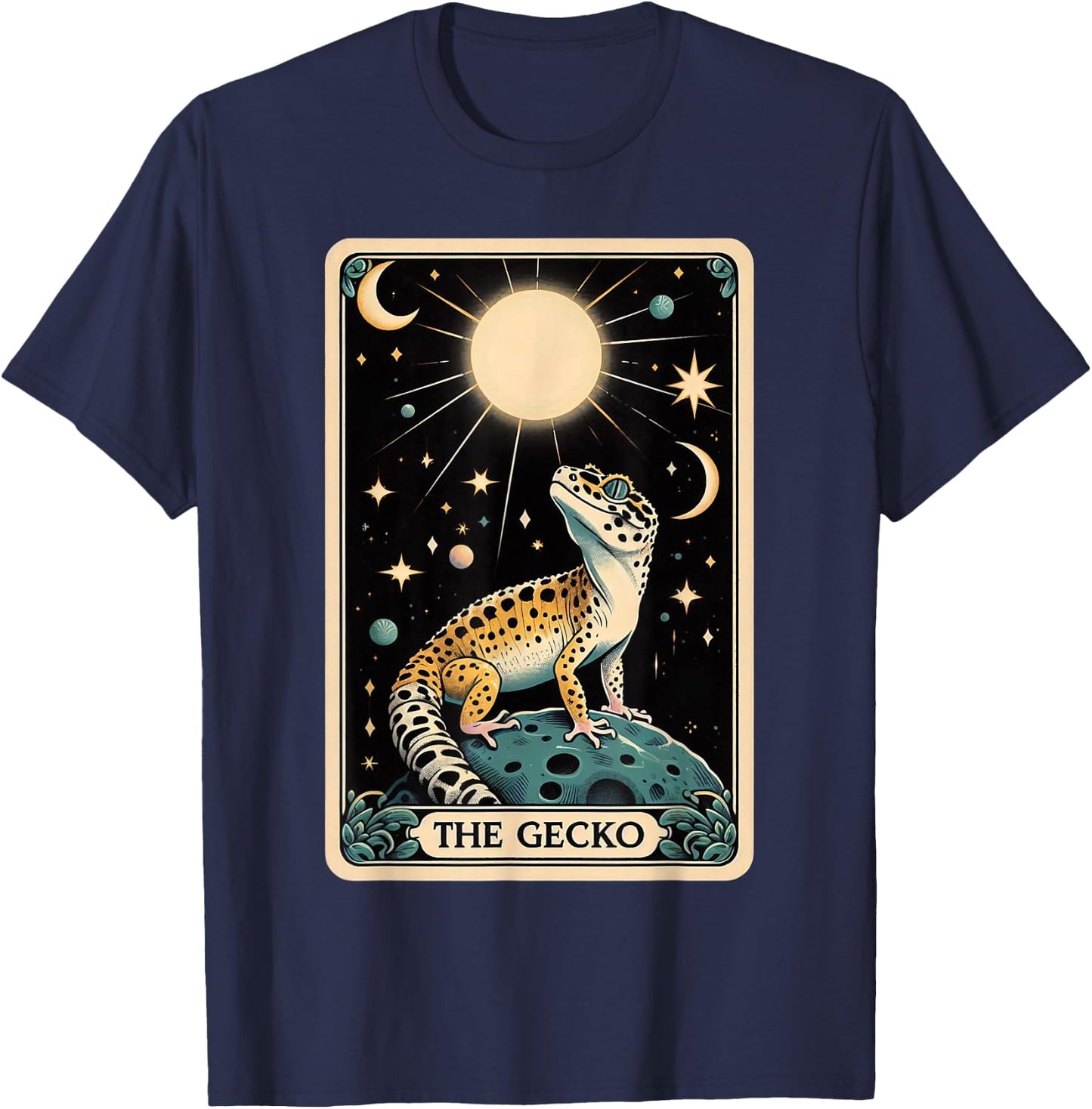 Leopard Gecko Tarot Card Moon Men Women Kids Reptile Lover T-Shirt - T-Shirt | Navy