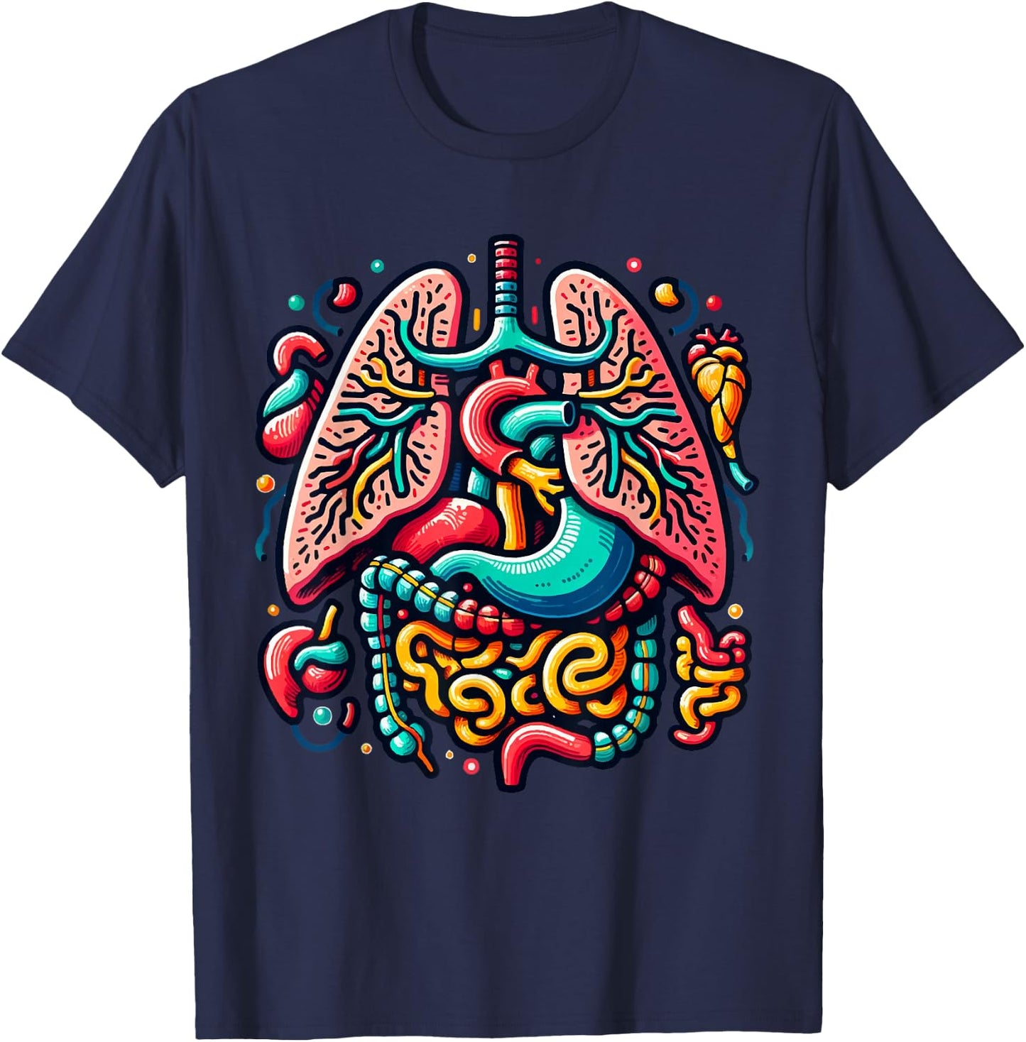 Colorful Human Body Anatomy Illustrated Internal Organs Art T-Shirt - T-Shirt | Navy