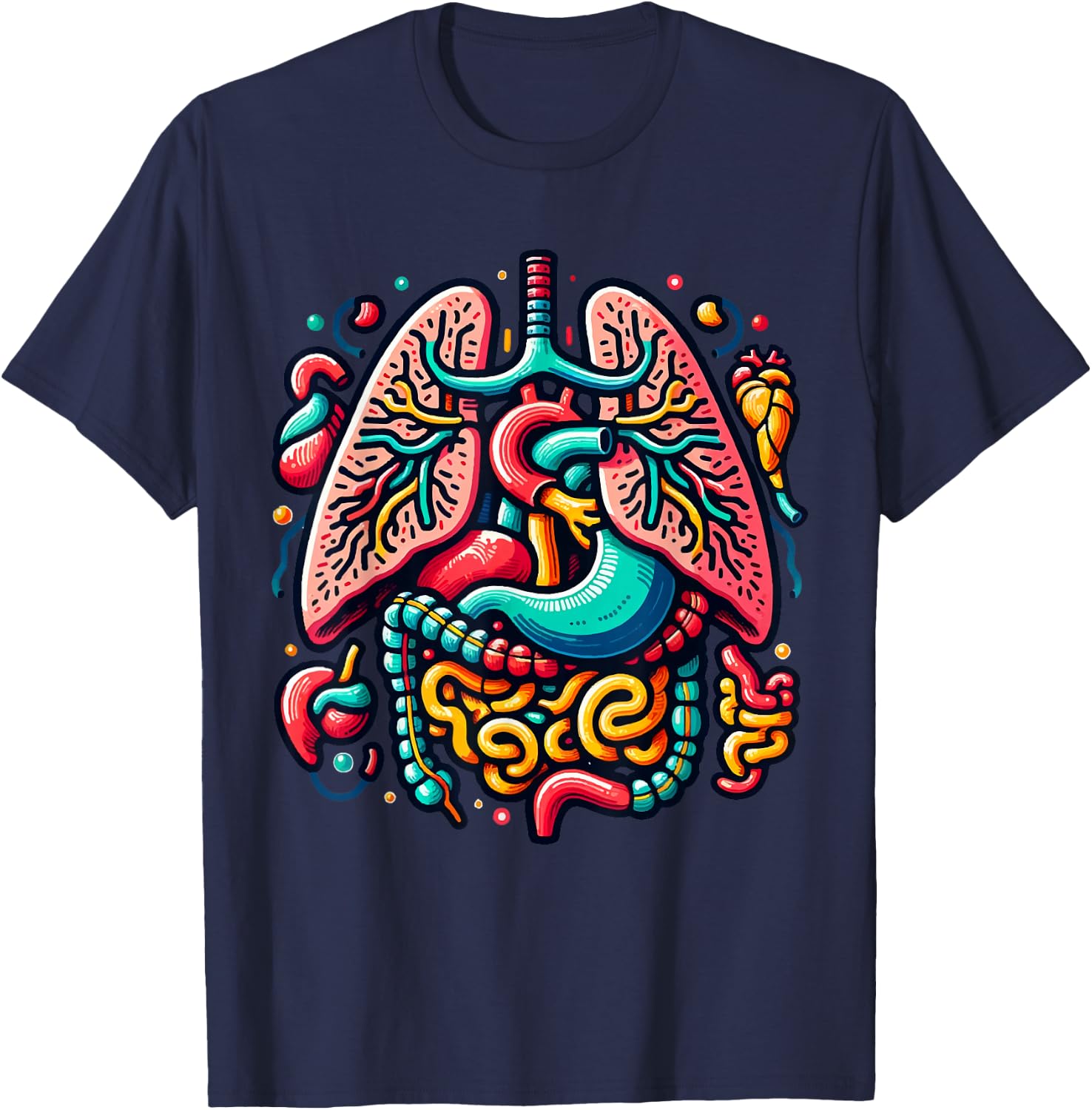Colorful Human Body Anatomy Illustrated Internal Organs Art T-Shirt - T-Shirt | Navy
