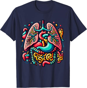 Colorful Human Body Anatomy Illustrated Internal Organs Art T-Shirt - T-Shirt | Navy