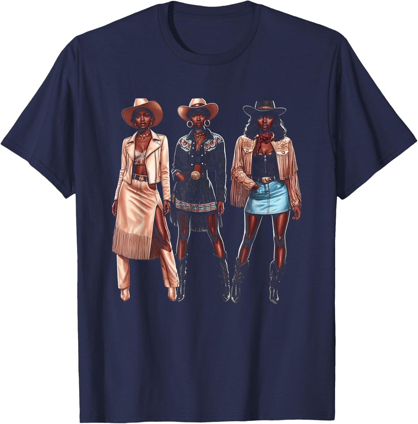 Black Cowgirl Western Rodeo Melanin Black History Texas T-Shirt - T-Shirt | Navy