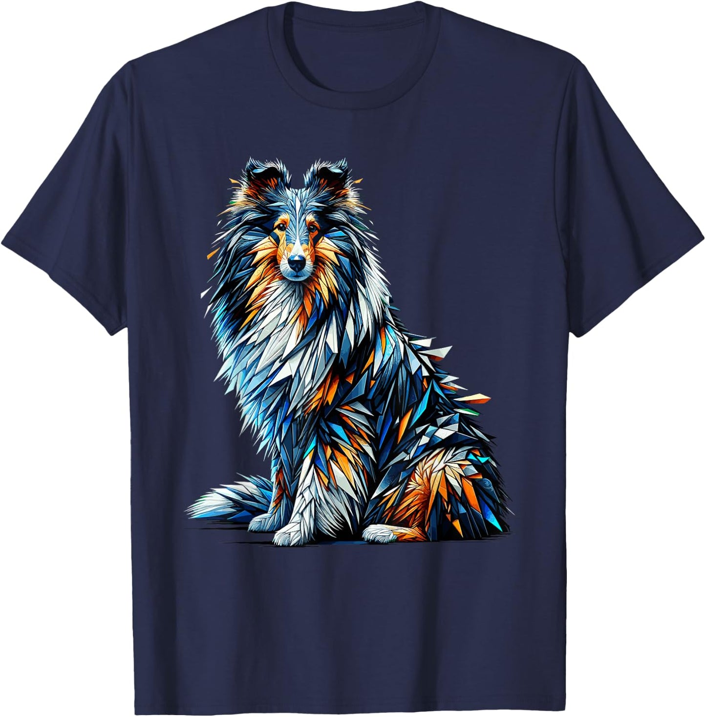 Polygon Art Shetland Sheepdog Sheltie T-Shirt - T-Shirt | Navy