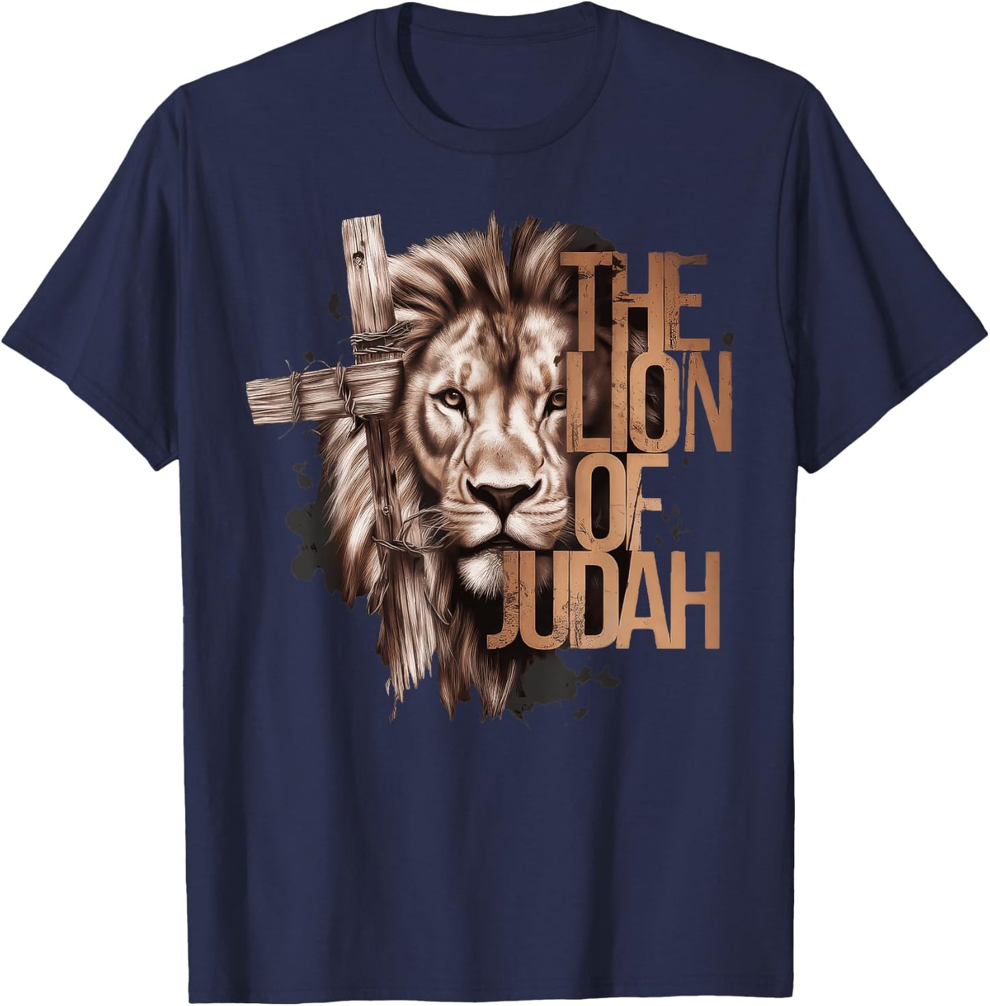 King Jesus Lion of Judah Christian Cross Faith T-Shirt - T-Shirt | Navy