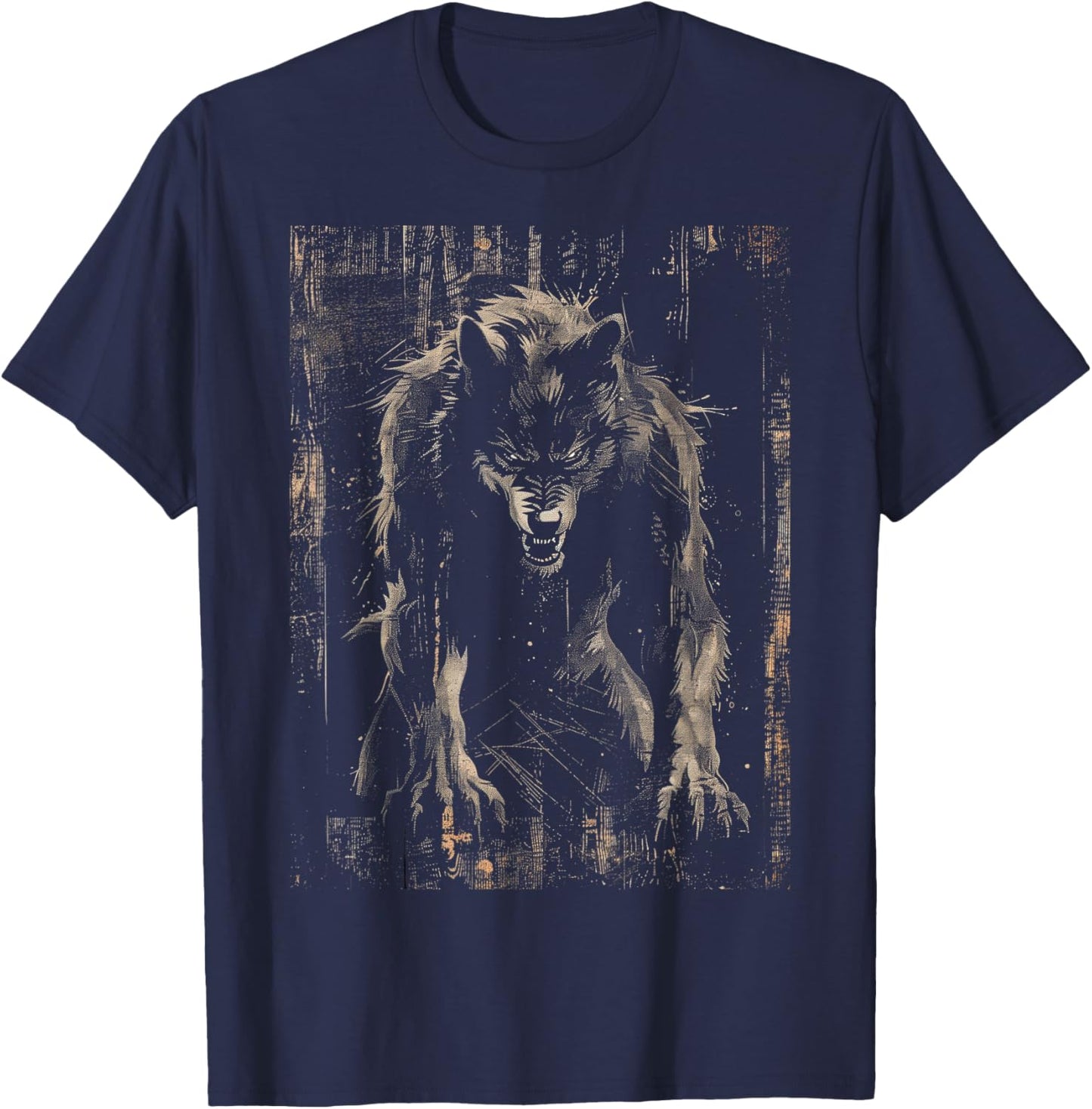 Werewolf Wolf Howling at Full Moon T-Shirt - T-Shirt | Navy