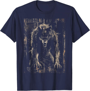 Werewolf Wolf Howling at Full Moon T-Shirt - T-Shirt | Navy