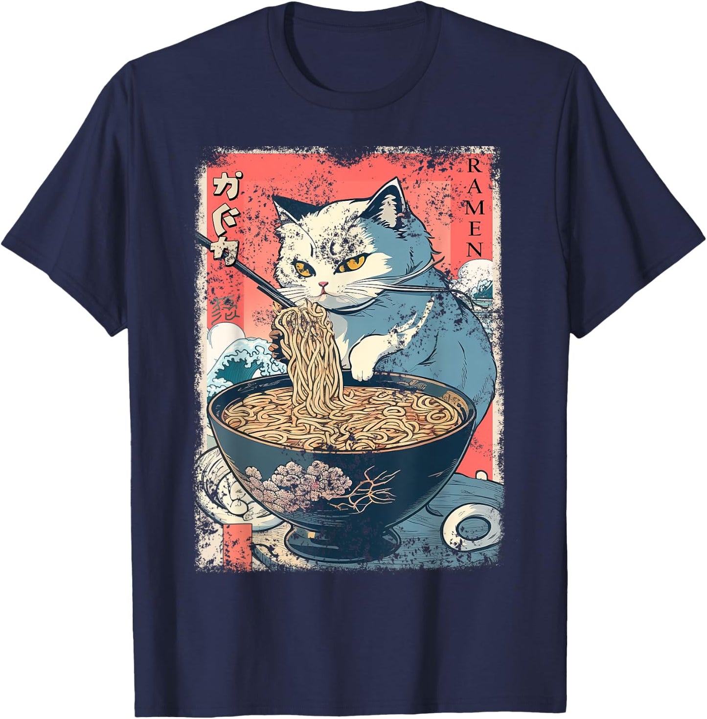 Cat Anime Japanese Ramen Noodle Kawaii For Cat Dad, Cat Mom T-Shirt - T-Shirt | Navy
