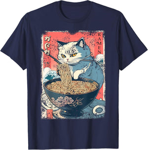 Cat Anime Japanese Ramen Noodle Kawaii For Cat Dad, Cat Mom T-Shirt - T-Shirt | Navy