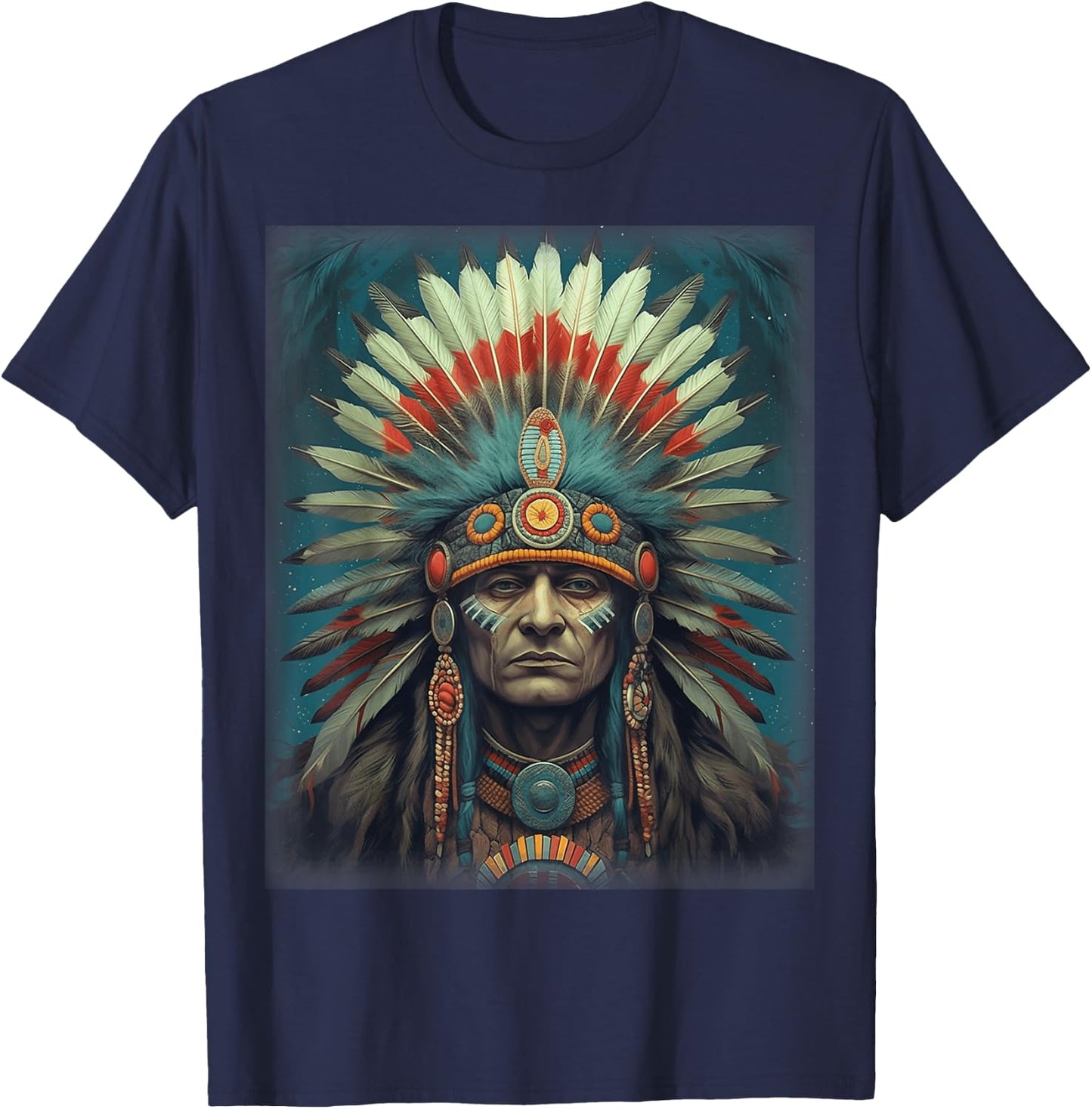 Native American Indian Headdress Traditional Art Men Women T-Shirt - T-Shirt | Navy