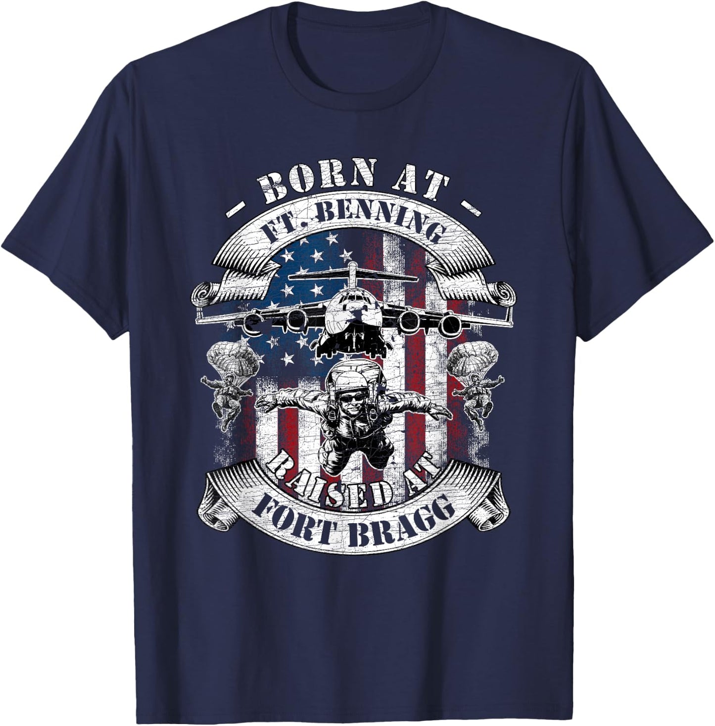 Born At Fort Benning Raised At Fort Bragg 82nd Airborne T-Shirt - T-Shirt | Navy