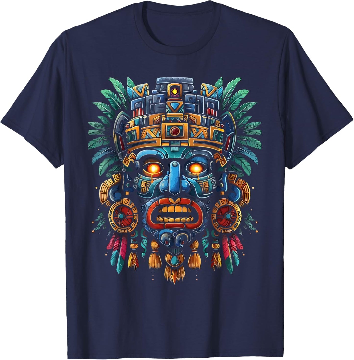 Aztec God Aztec Culture Mayan Indigenous Tlaloc Statue T-Shirt - T-Shirt | Navy