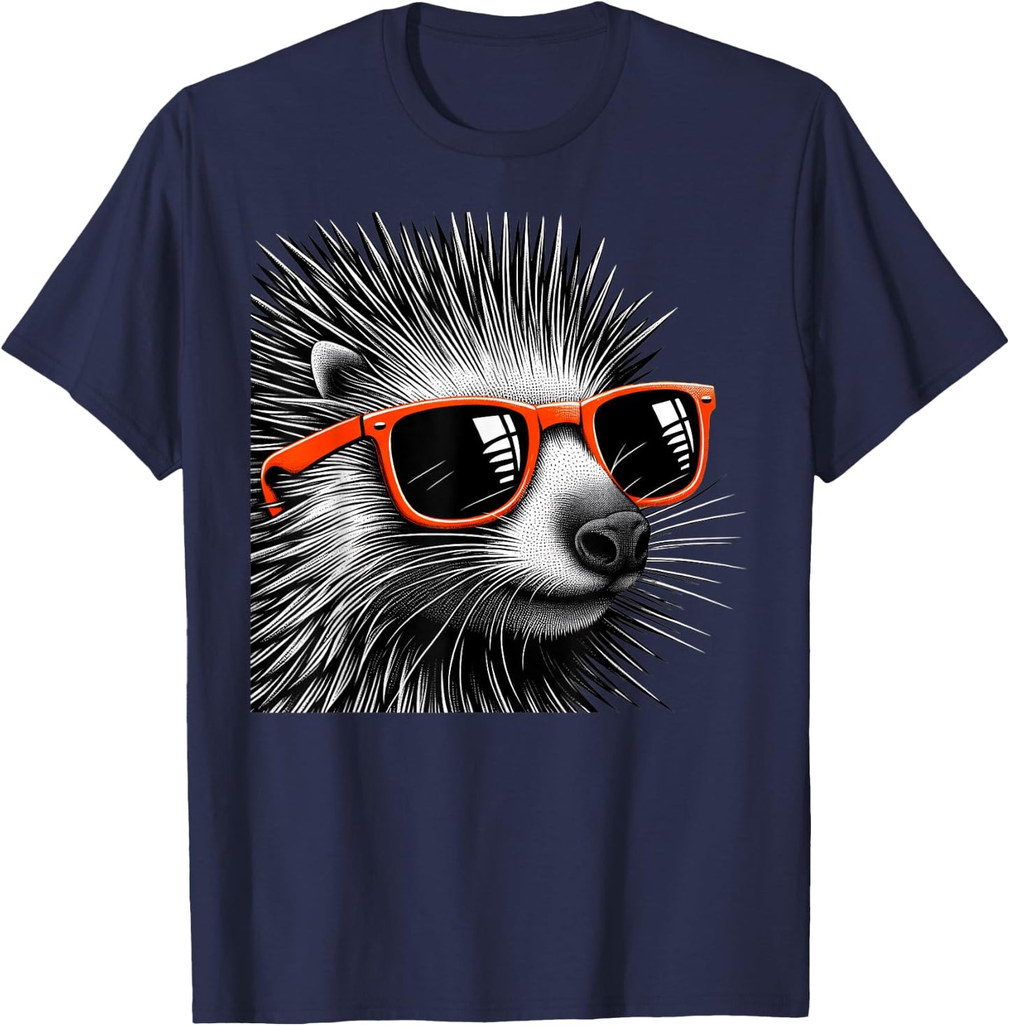 Cool Porcupine Wearing Sunglasses Graphic Art T-Shirt - T-Shirt | Navy