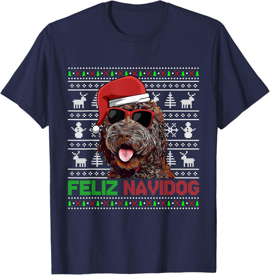 Barbet Dog Feliz Navidog Funny Christmas T-Shirt - T-Shirt | Navy