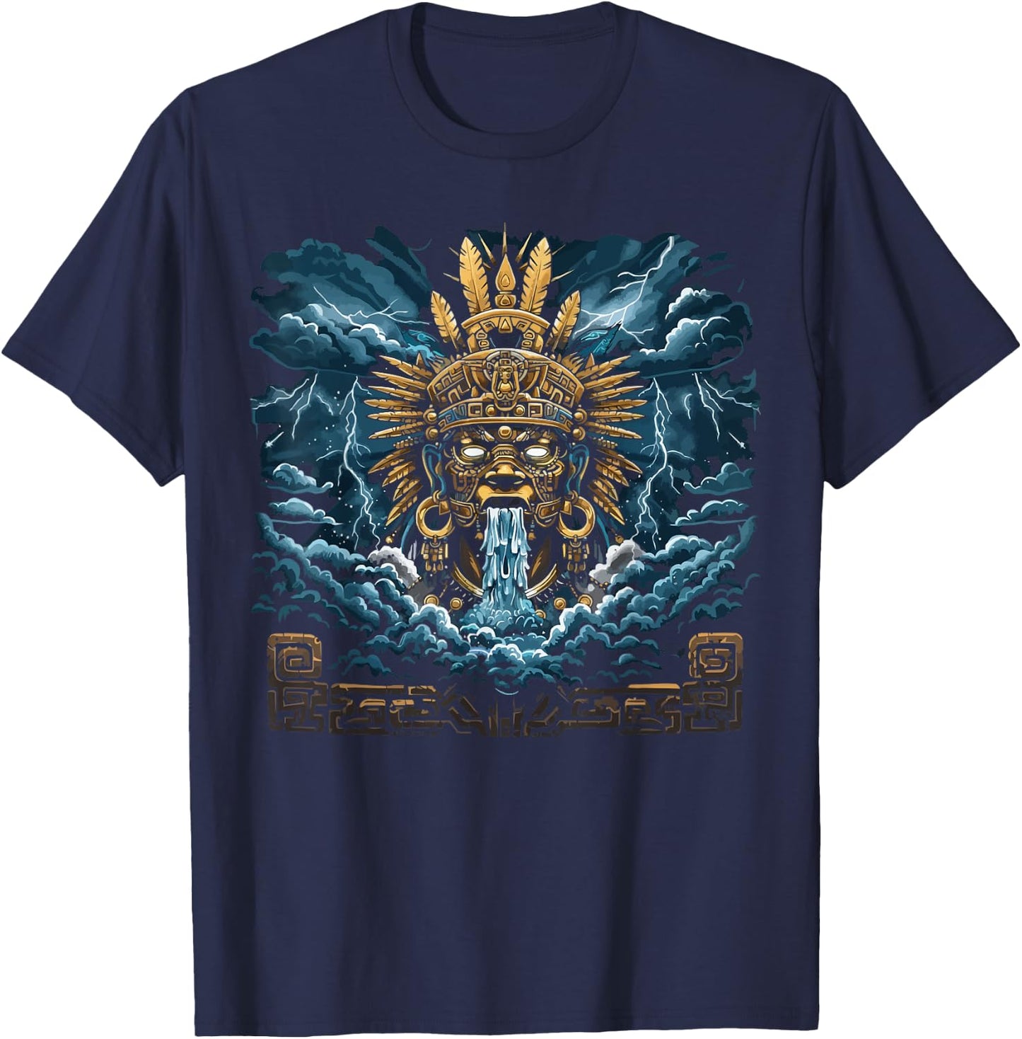 Aztec God Aztec Culture Mayan Indigenous Tlaloc Statue T-Shirt - T-Shirt | Navy