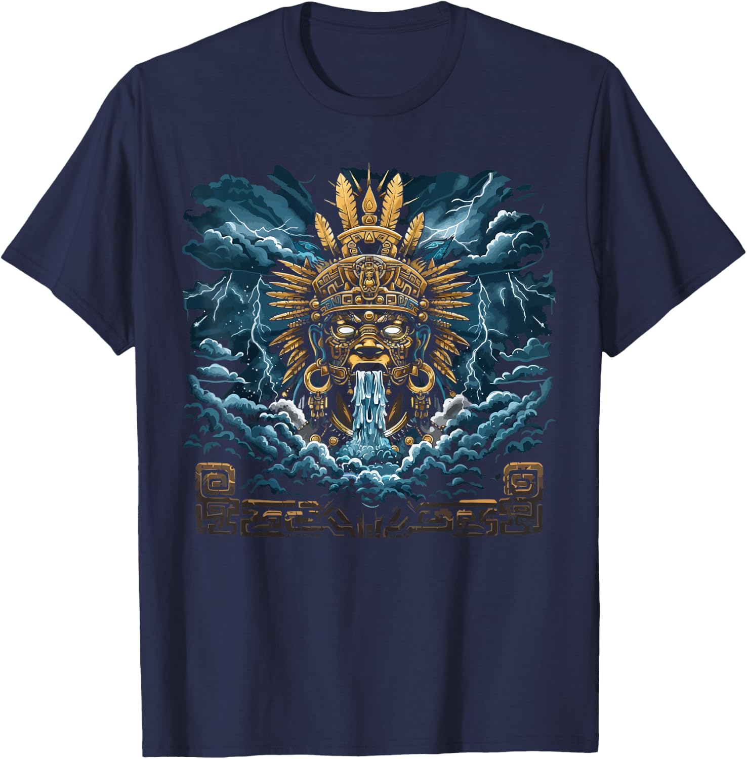 Aztec God Aztec Culture Mayan Indigenous Tlaloc Statue T-Shirt - T-Shirt | Navy
