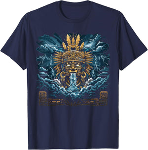Aztec God Aztec Culture Mayan Indigenous Tlaloc Statue T-Shirt - T-Shirt | Navy