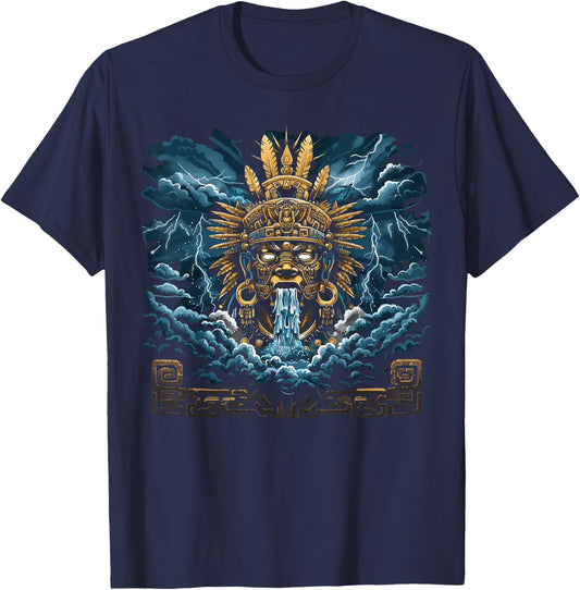 Aztec God Aztec Culture Mayan Indigenous Tlaloc Statue T-Shirt - T-Shirt | Navy