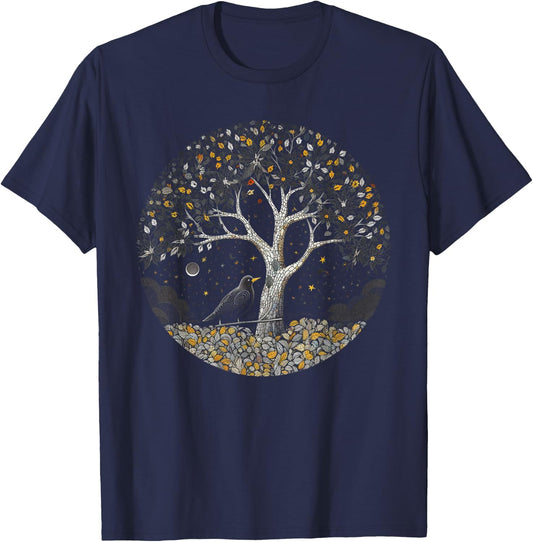 Bird Tree Art Animal Motif Bird T-Shirt - T-Shirt | Navy