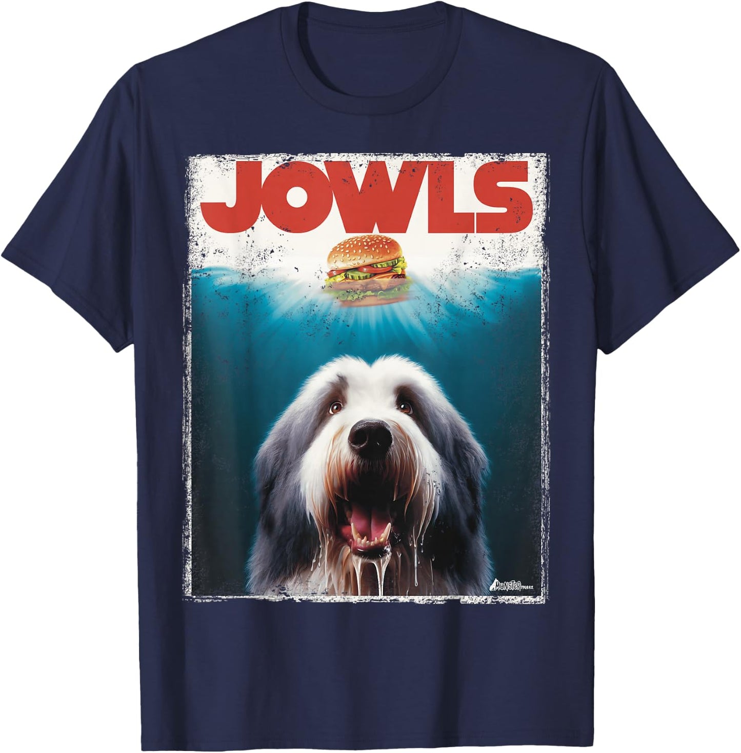 Jowls Old English Sheepdog, Paws Drooling, Dog Mom Top, Dad Men Women Kids T-Shirt - T-Shirt | Navy