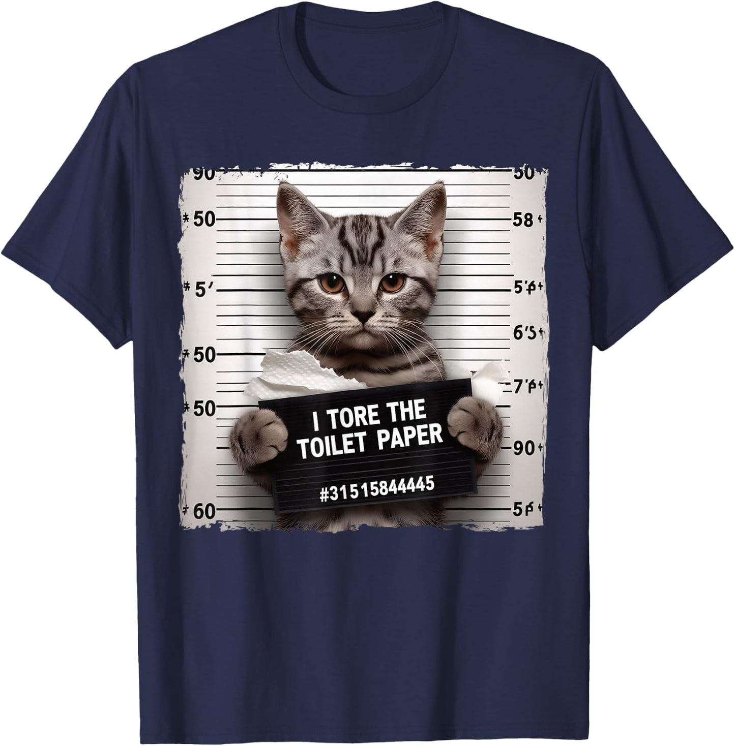 Cute Cat Mugshot Humorous Cat for Cats Lover Cat Mom Cat Dad T-Shirt - T-Shirt | Navy