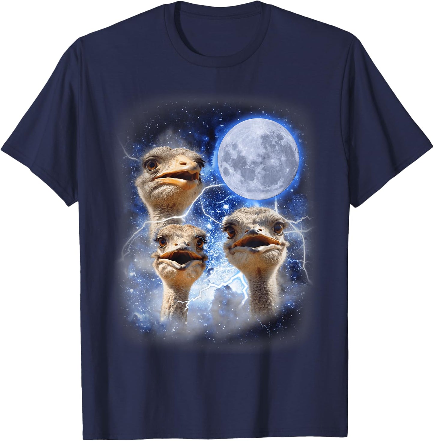 Three Ostrich Moon Hilarious Flightless 3 Bird Parody T-Shirt - T-Shirt | Navy