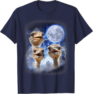 Three Ostrich Moon Hilarious Flightless 3 Bird Parody T-Shirt - T-Shirt | Navy