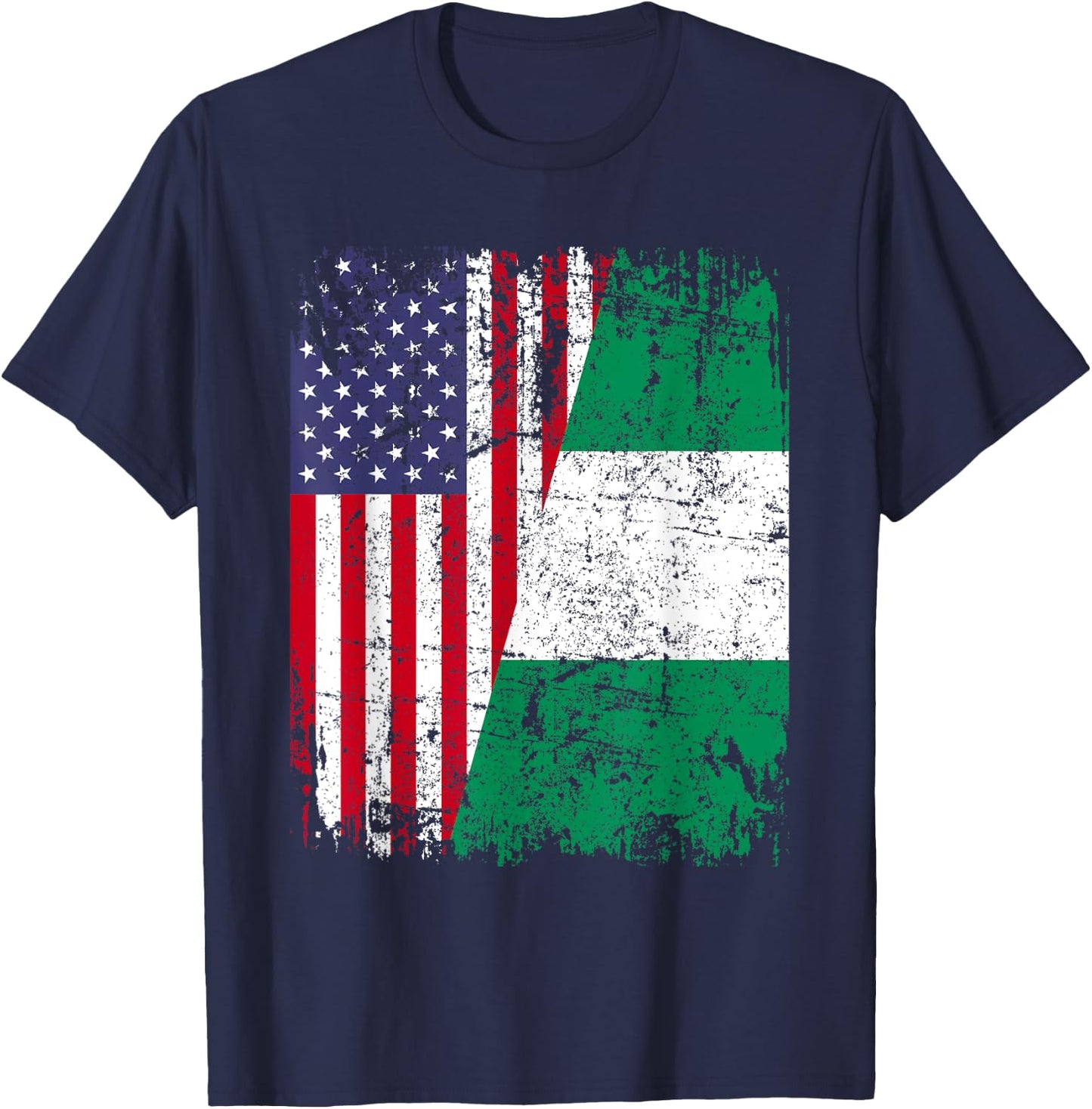 NIGERIAN ROOTS | Half American Flag | NIGERIA T-Shirt - T-Shirt | Navy