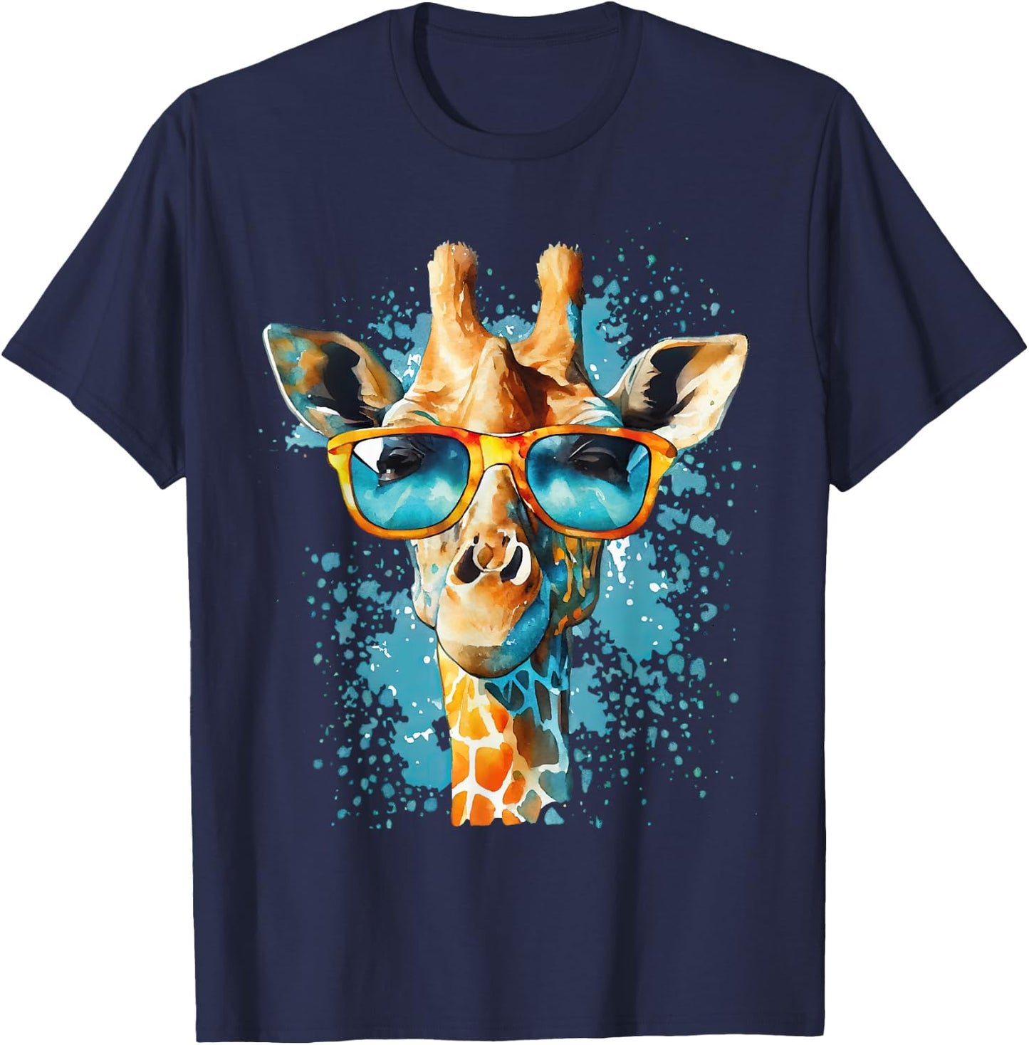 Giraffe Colorful Artwork Safari - Sunglass Giraffe T-Shirt - T-Shirt | Navy