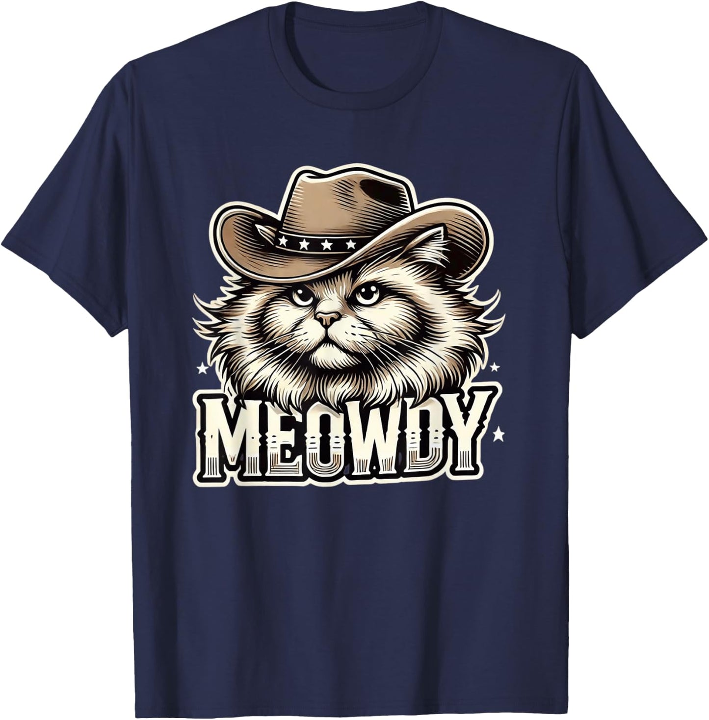 Meowdy Cat Funny Texas Cat Vintage Country Music Cat Cowboy T-Shirt - T-Shirt | Navy