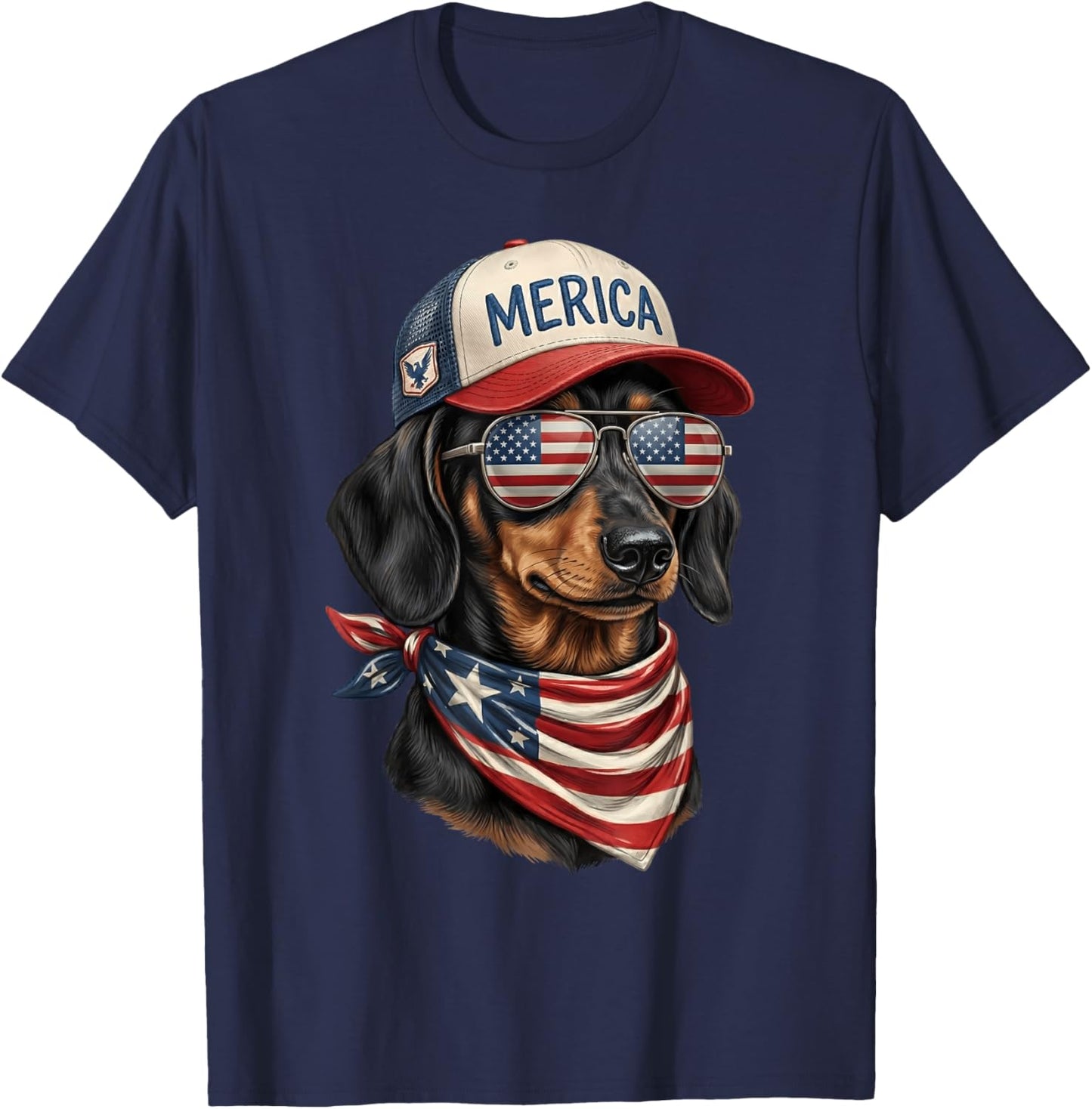Dachshund 4th of July USA American Flag Wiener Dog Patriotic T-Shirt - T-Shirt | Navy