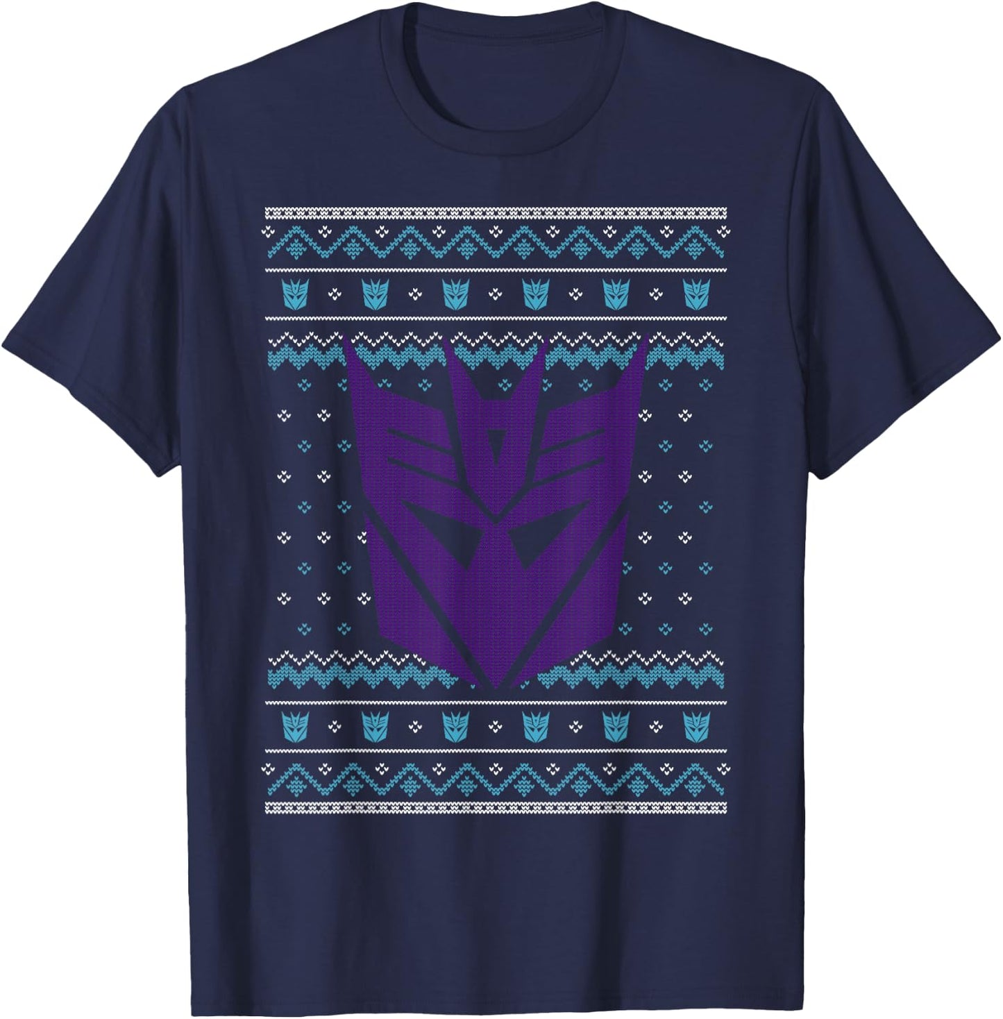 Transformers Christmas Retro Decepticon Ugly Sweater Style T-Shirt - T-Shirt | Navy