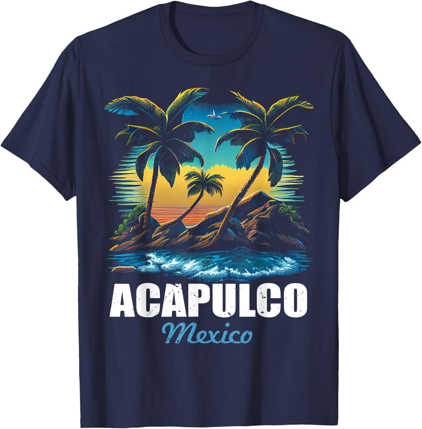 Retro Acapulco Mexico Sunset Vintage Vacation Souvenir T-Shirt - T-Shirt | Navy