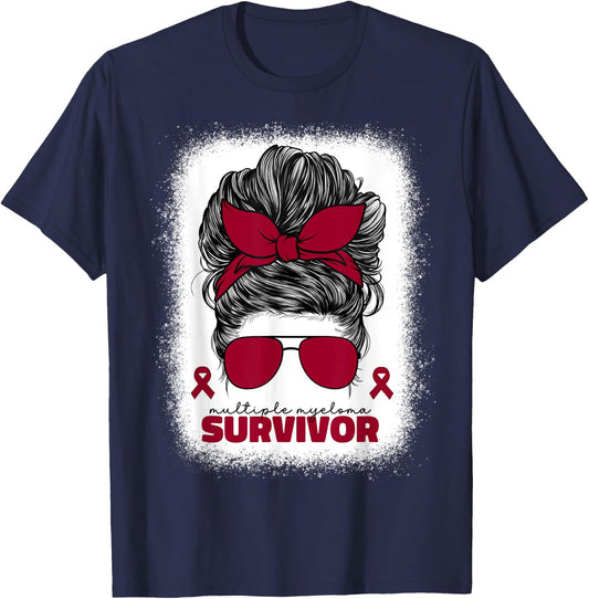 Multiple Myeloma Survivor Burgundy Cancer Ribbon T-Shirt - T-Shirt | Navy