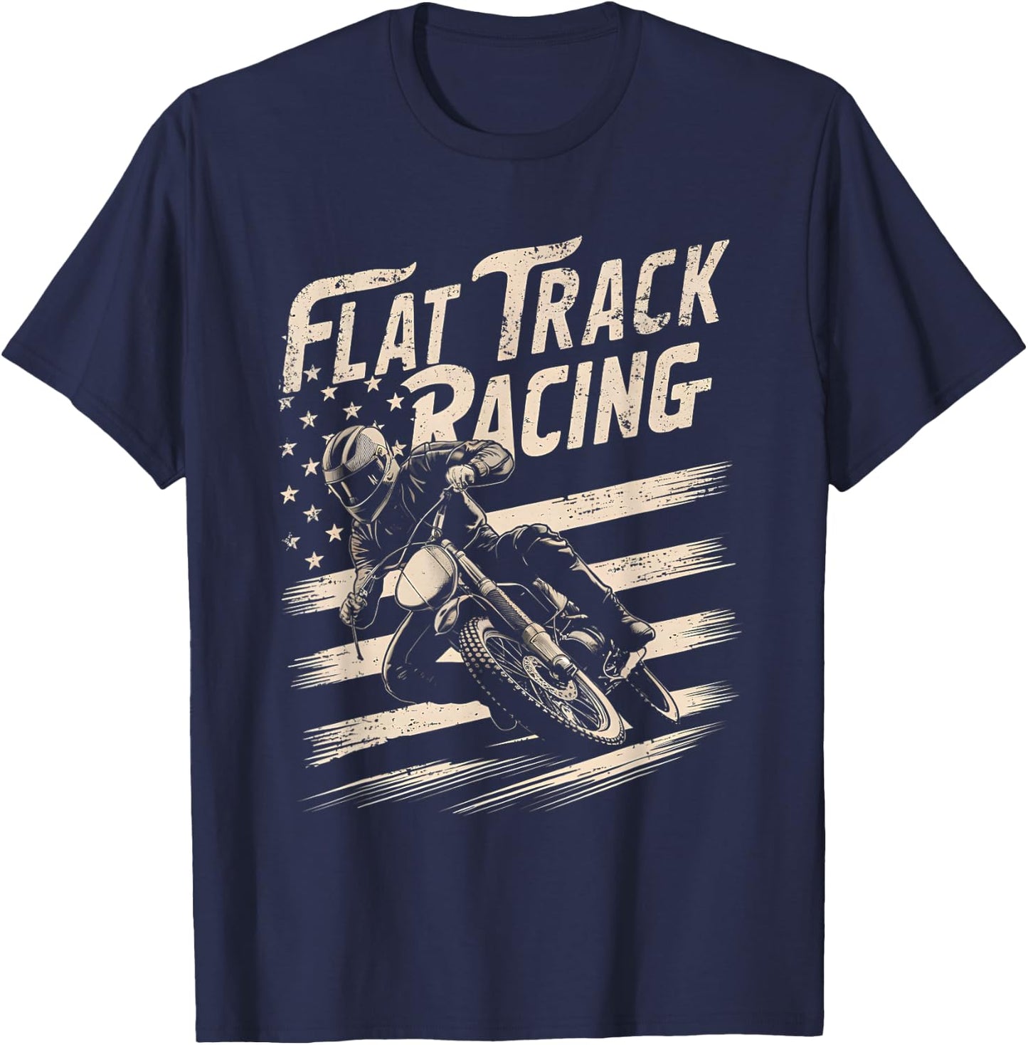 Flat Track Motorcycle Racing American Flag Speedway Dirt T-Shirt - T-Shirt | Navy