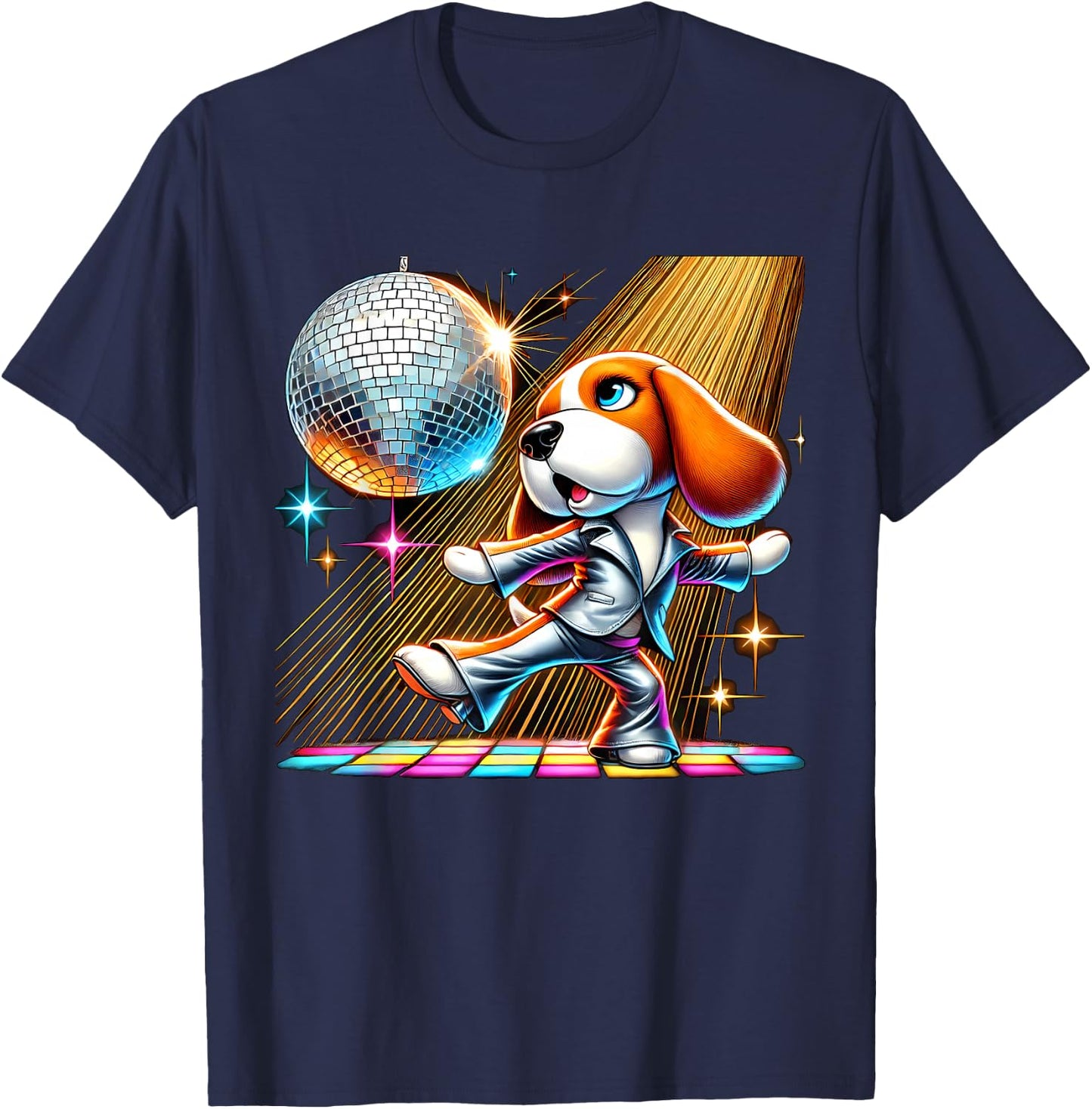 Aesthetic Beagle Dog Disco Men Women Kids T-Shirt - T-Shirt | Navy