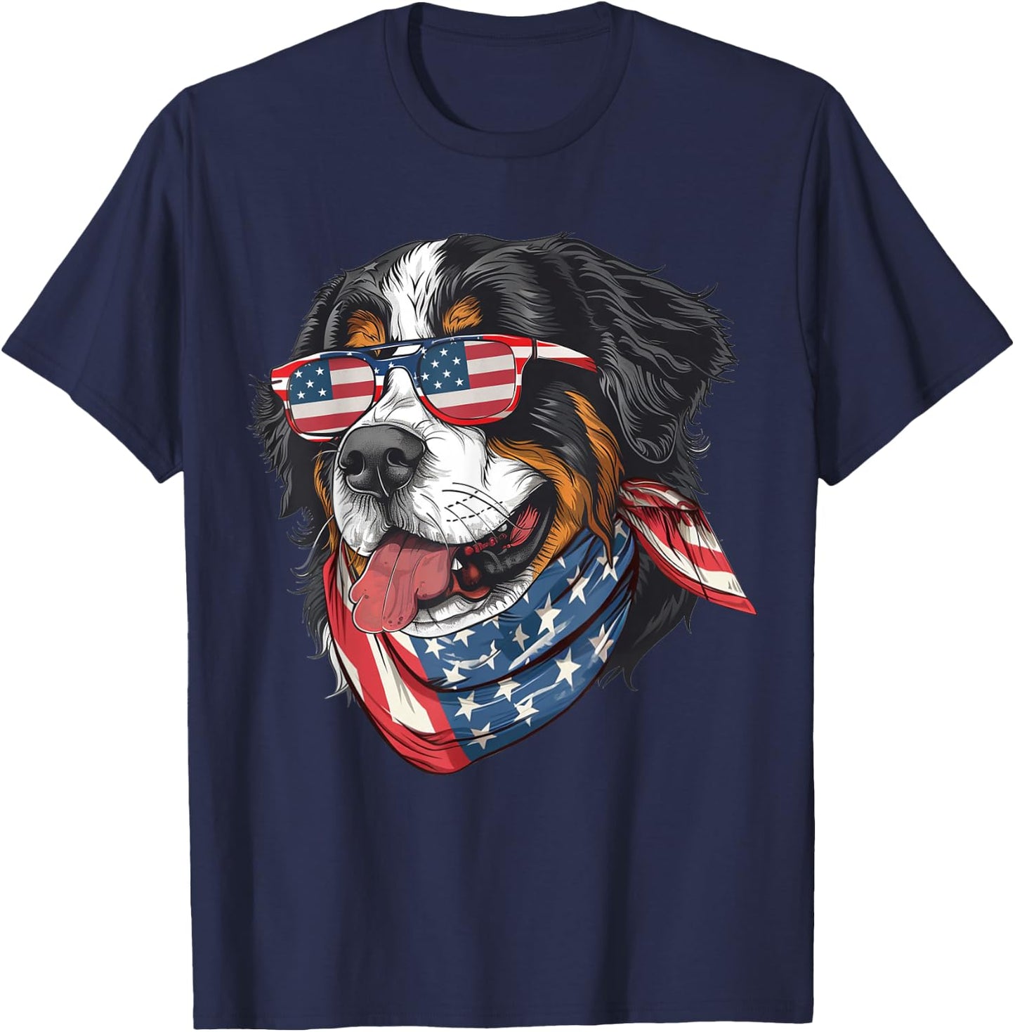 Patriotic Bernese Mountain Dog American Flag 4th of July Women Men T-Shirt - T-Shirt | Navy