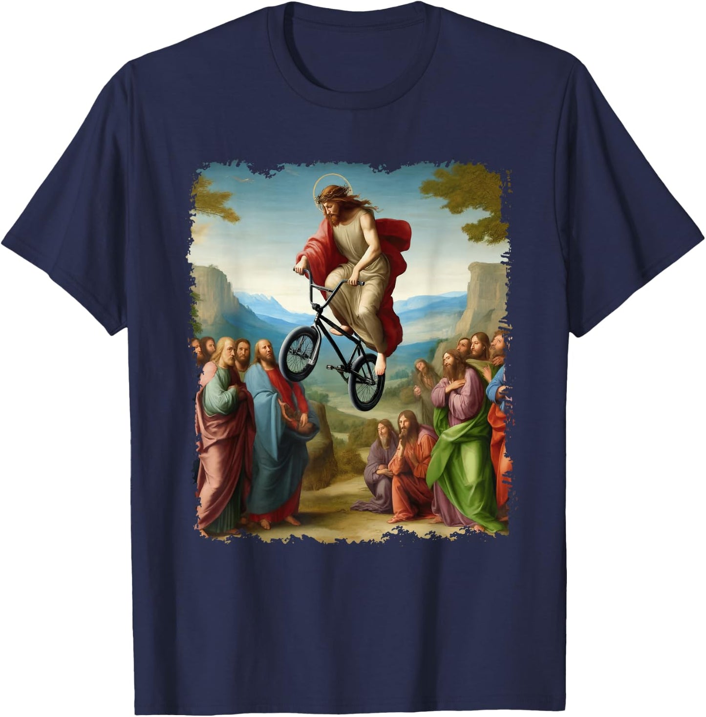 Jesus BMX Bike Stunt Driver Painting Christian BMX Freestyle T-Shirt - T-Shirt | Navy
