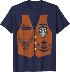 Funny Biker Vest Halloween Costume Motorcycle Biker Men Boys T-Shirt - T-Shirt | Navy