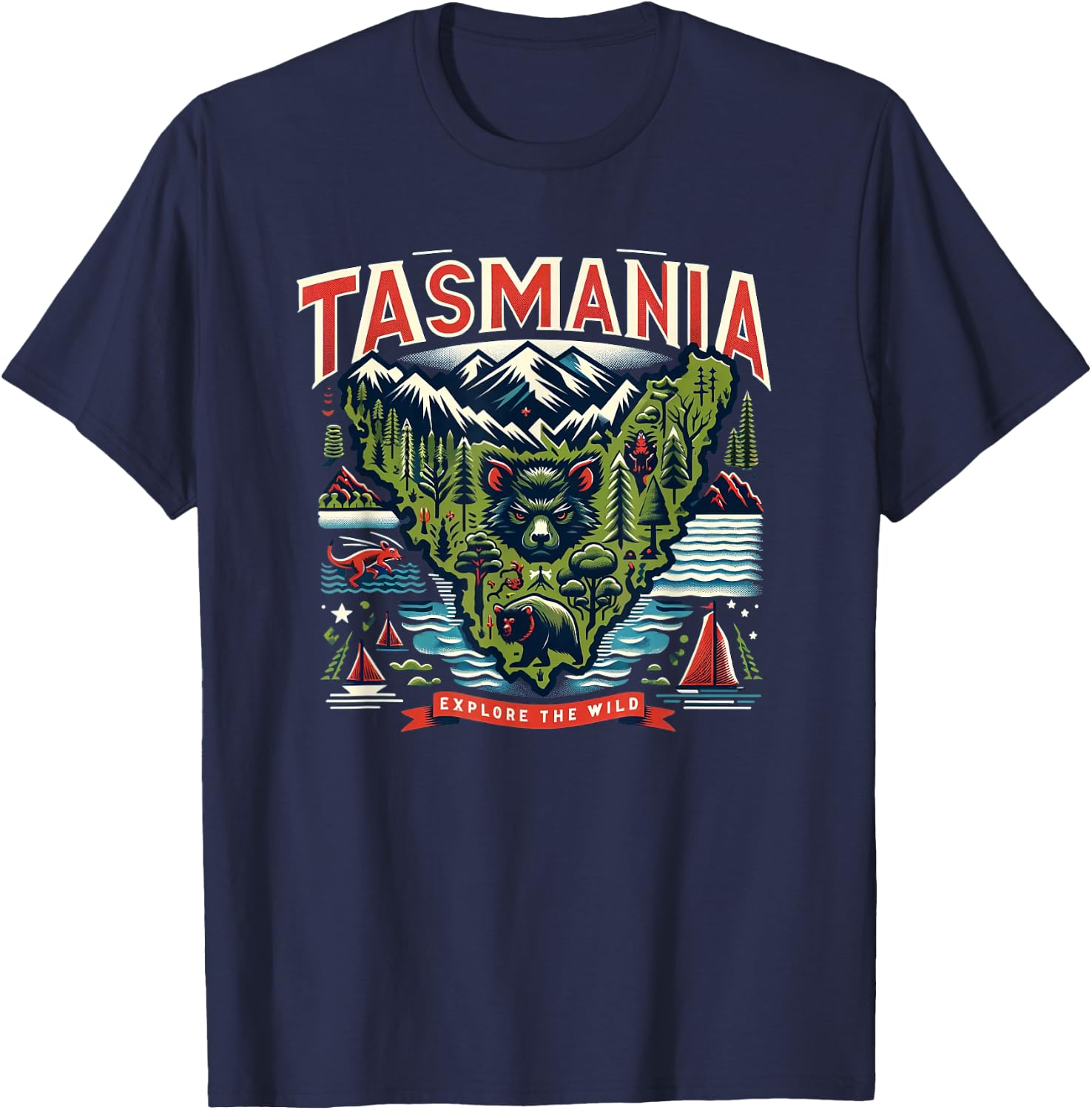 Tasmania Landscape Explore The Wild Travel T-Shirt - T-Shirt | Navy
