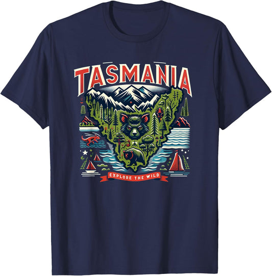 Tasmania Landscape Explore The Wild Travel T-Shirt - T-Shirt | Navy