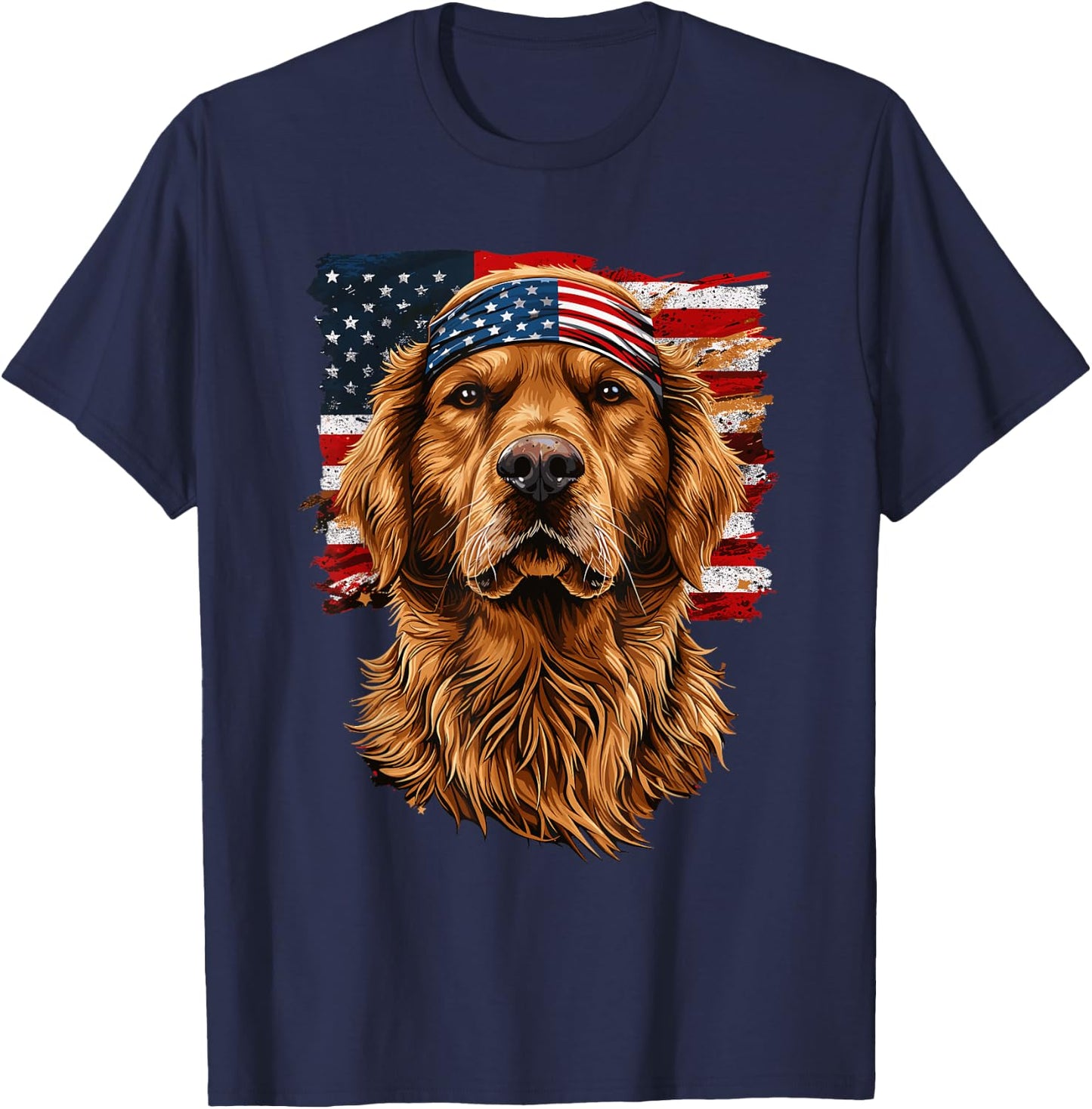 Golden Retriever Patriotic 4th Of July USA American Flag Men T-Shirt - T-Shirt | Navy