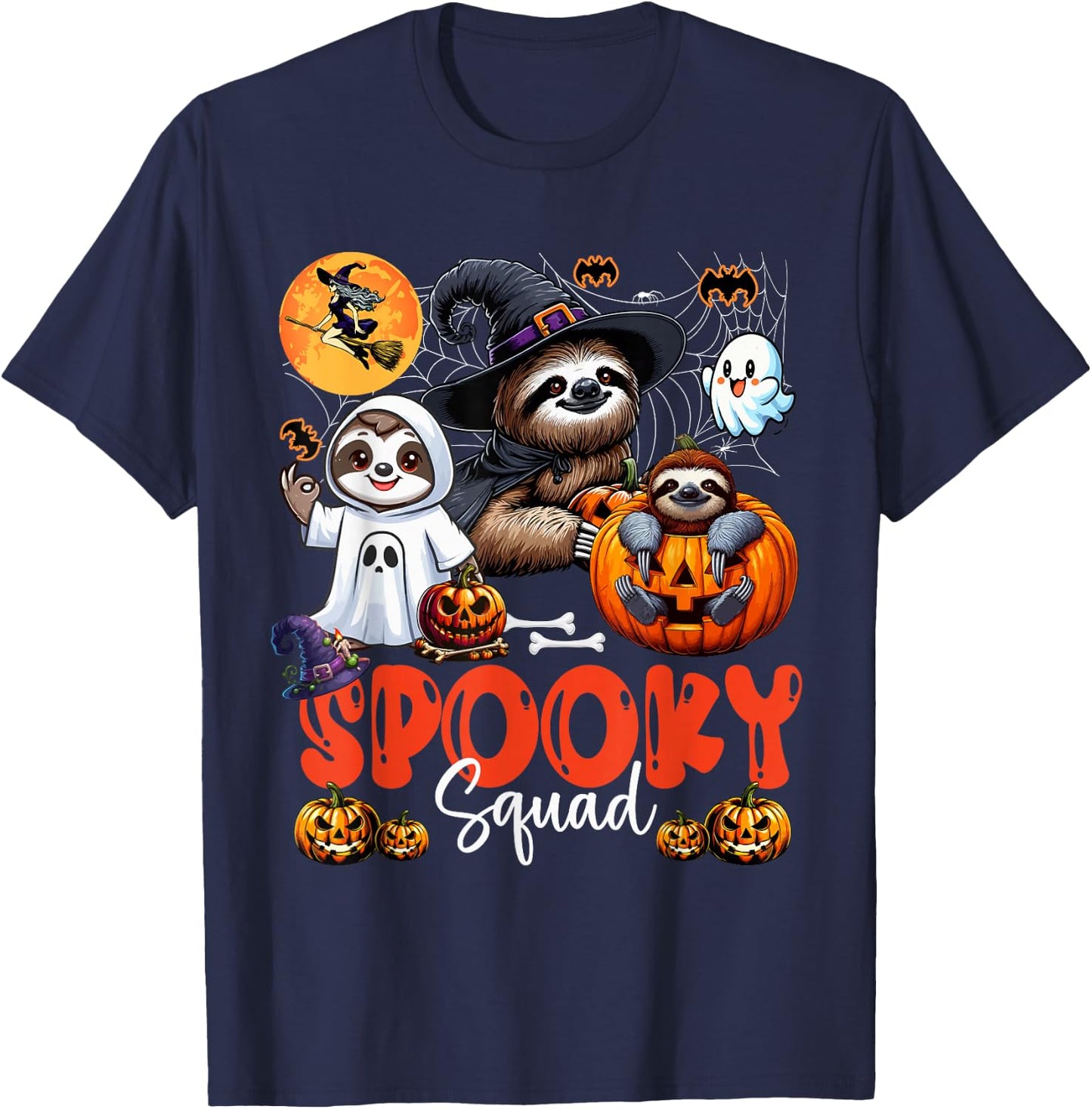 Spooky Halloween Squad Three Horror Sloths Cosplay Witch Boo T-Shirt - T-Shirt | Navy