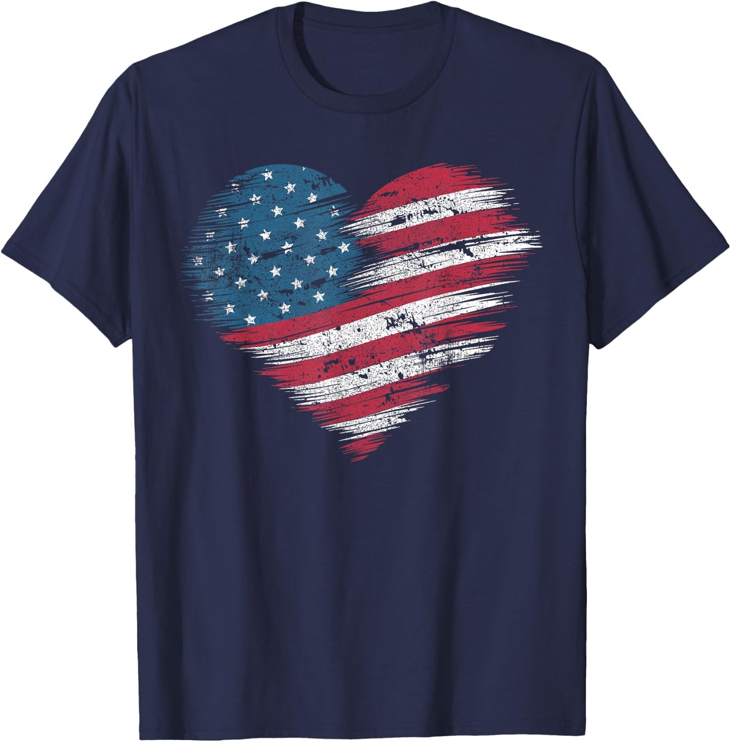 American Flag Heart Women Men Kids Patriotic 4th of July USA T-Shirt - T-Shirt | Navy